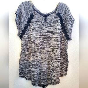 Socialite Womens Top Size Large Knit Lace Gray Short Sleeve